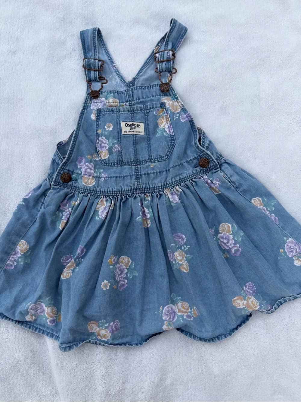 OshKosh B'gosh Blue Denim Floral Overall Dress Size 3T